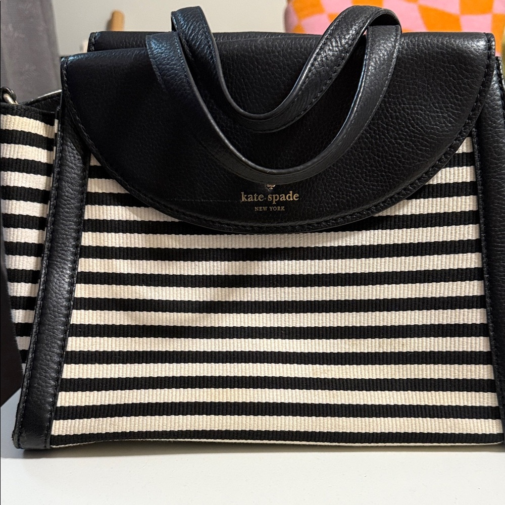 Kate Spade Black and Cream Striped Satchel